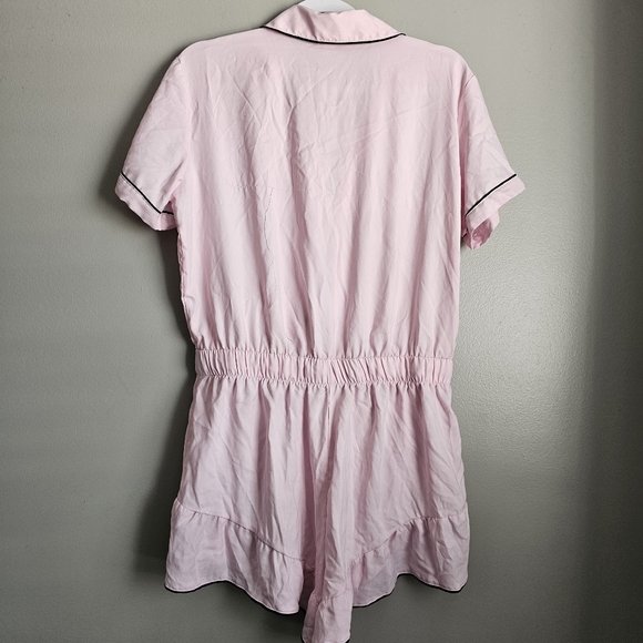 Victorias Secret Satin Ruffle Light Pink Pajama Romper One Piece Tie Waist - Picture 3 of 7